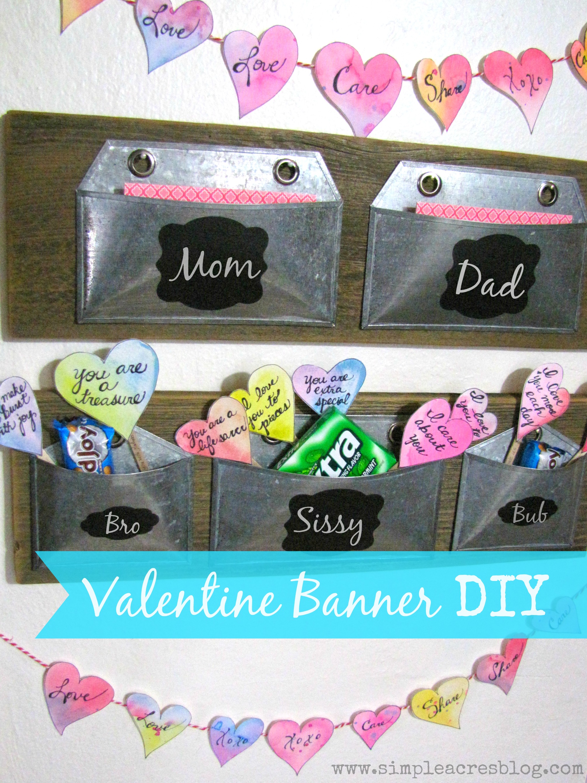 Valentine watercolor banner with up cycled mail box.